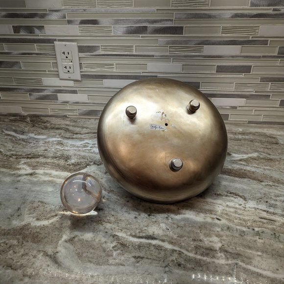 Carolyn Kinder Mid Century Brushed Aluminum vase with clear Ball 10"x 11" - Picture 9 of 14